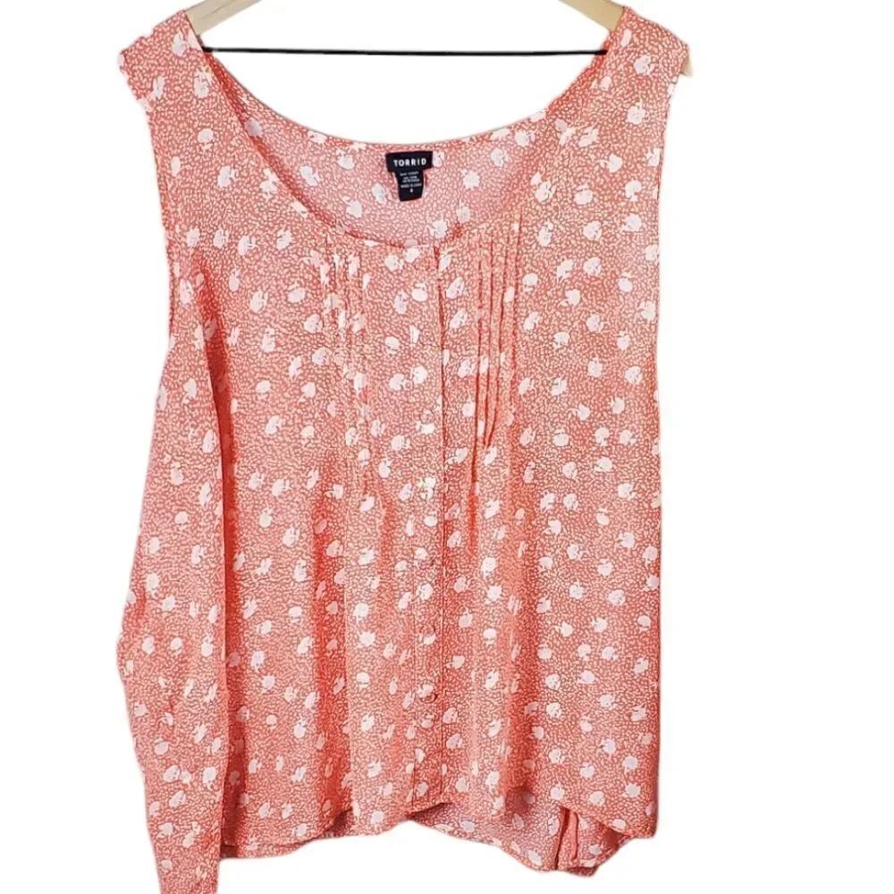 Torrid Coral Orange & Cream Floral Button Up Sleeveless Blouse